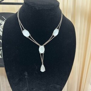 Vintage Elegant Silver tiered dangle Necklace with white stoned Accents